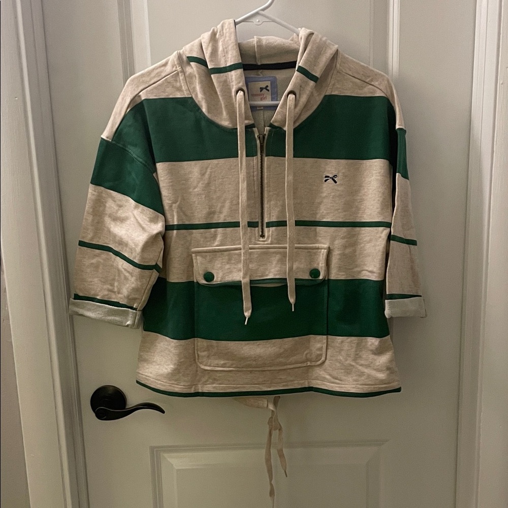 Tommy Hilfiger Women’s Green and Beige Striped Hoodie